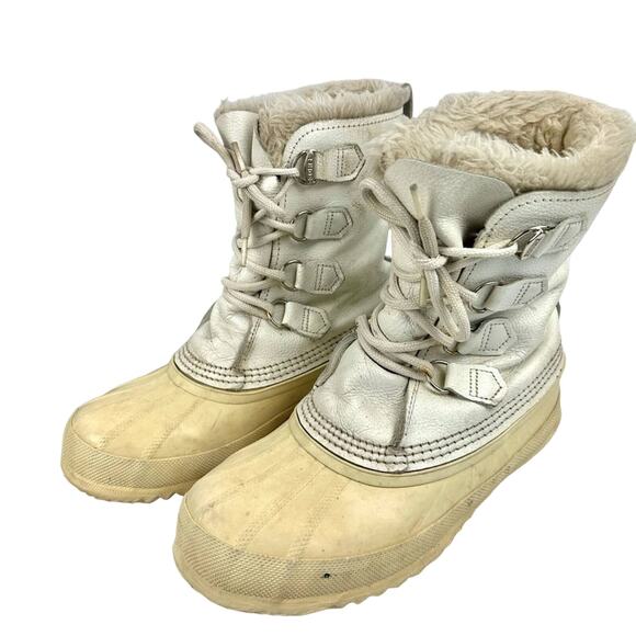 Sorel Mid Calf Fur Lined Waterproof Boots White 7 - Picture 1 of 9